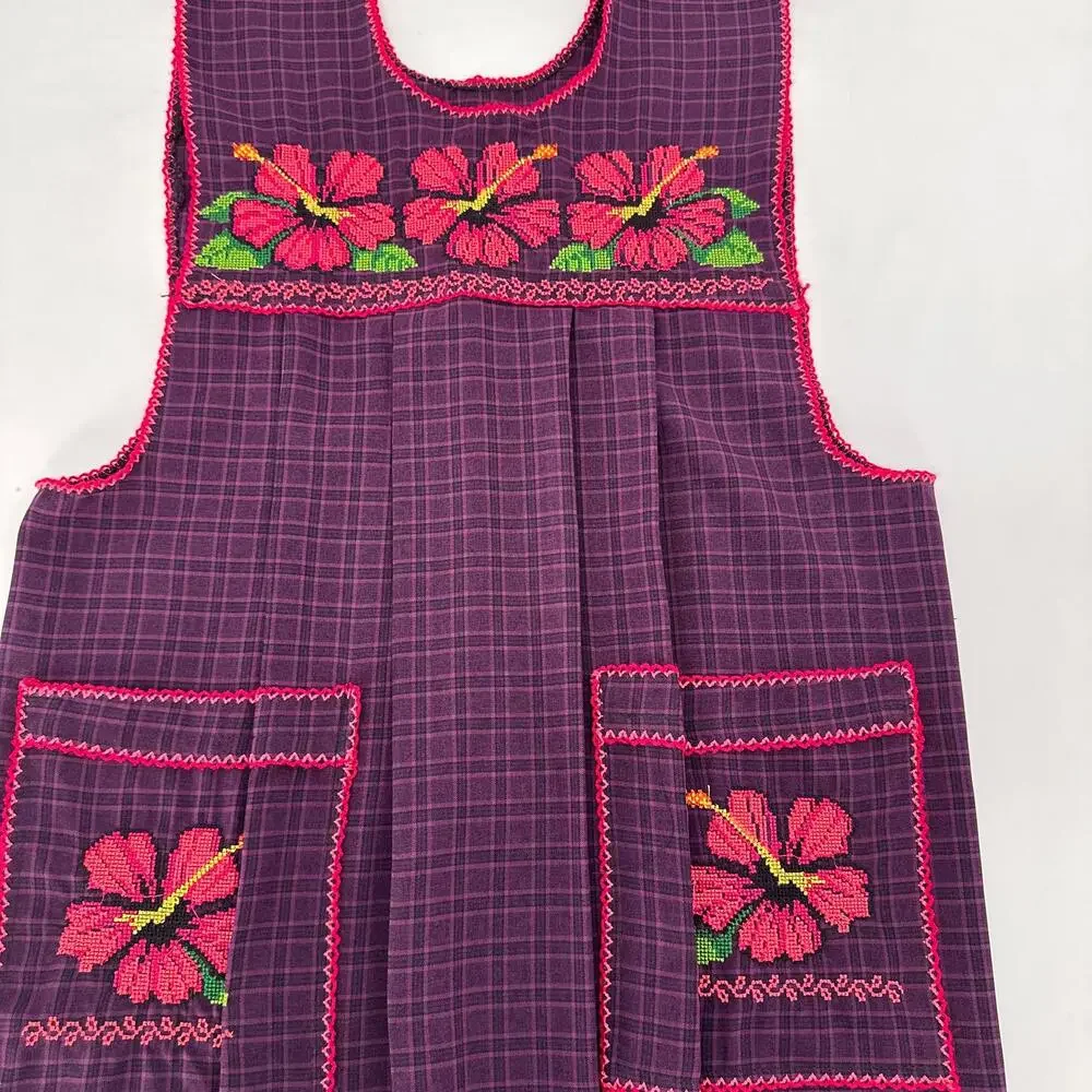 Traditional Mexican Cross-Stitch Embroidered Apron – Deluxe Artisan Smock Style